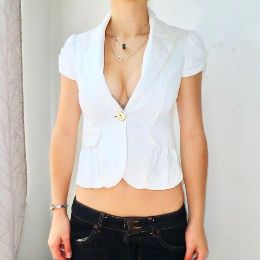 bebe White Short-Sleeve Peplum Blazer